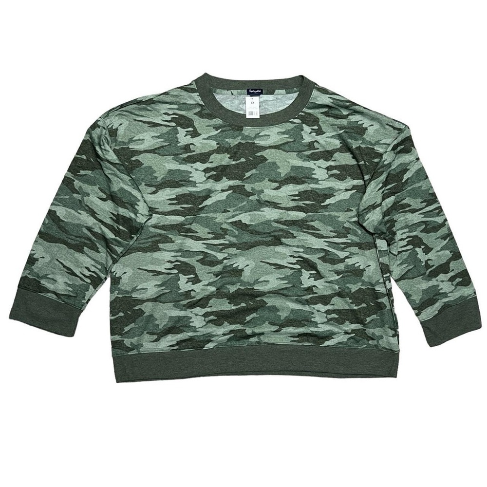 NWT Splendid Green Camouflage Lightweight Crewneck Sweatshirt Size 3XL